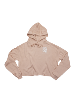 State Forty-Eight State Forty Eight Womens Cropped Fleece Hoodie Classic Pocket Peach & White